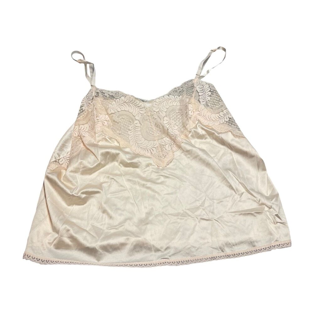 Applause Cami Top Women's Cream Floral Lace Hem Adjustable Spaghetti Straps